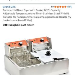 Commercial Deep Fryer with Basket 6-12L Capacity Adjustable Temperature and Timer Stainless Steel With lid Suitable for home/commercial/camping/outdoo