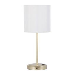 White Table Night Light Lamp with Gold Metal Stand and USB Port
