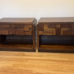 2x  Lane MCM Brutalist “Staccato” Walnut Nightstands