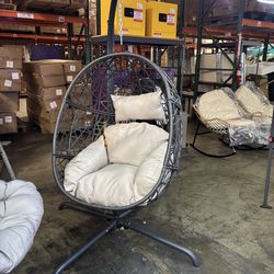 New Assembled!! Wicker Swinging Chair with Stand, 350Lbs