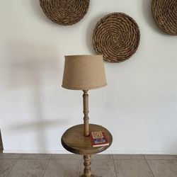 Vintage Wood Floor Lamp W built In Table