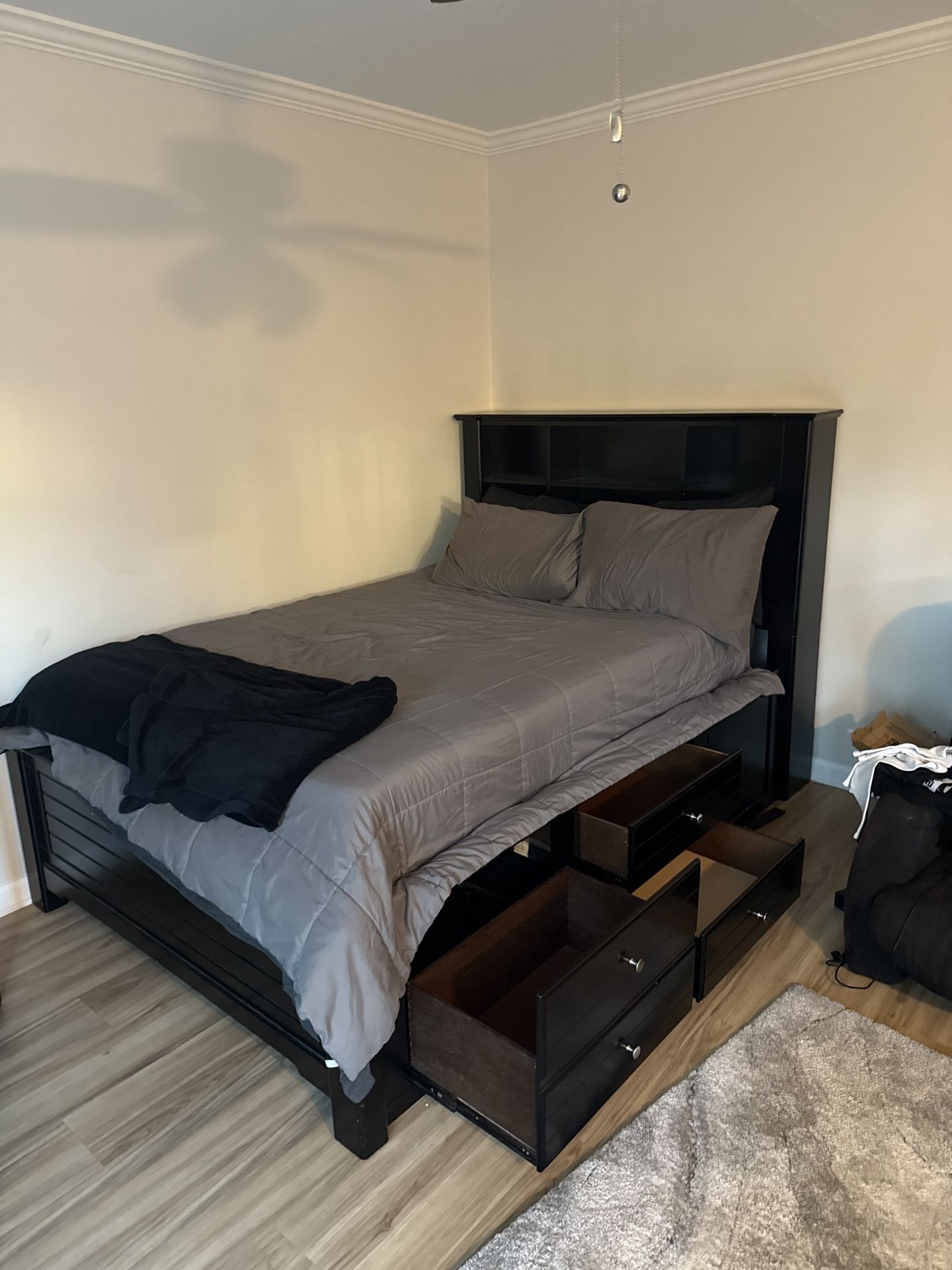 Full Storage Bed Frame w/ Drawers + Headboard