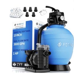 FOTING Sand Filter Pump for Above Ground Pool, Pool Sand Filter with Timer, 7-Way Multi-Port Valve, Pool Pumps Above Ground, 13in (1HP 3800GPH for 130