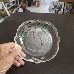 Vintage 1990's Celebration's By Mikasa " Bless This Home " Crystal Glass Candy & Nut Dish, Embossed Bells 7"