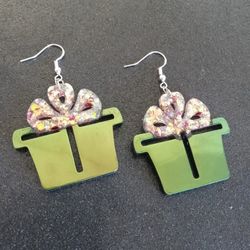 Green/gold color shift Christmas gift presents dangle earrings sterling silver hooks new
