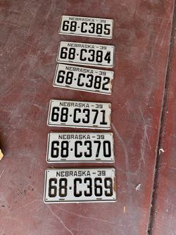 Nebraska license plates, matching sets, $70 each
