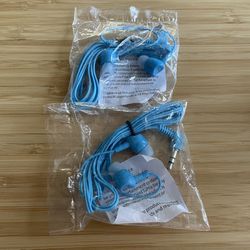 2  NEW SAS 3.5mm Wired Earbuds Headsets Headphones Ear Buds Blue