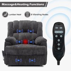Heat/Massage Recliner Dial Motor Power Lift Infinite Position, 180o Reclining, Side Pockets