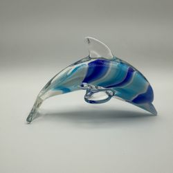 Murano Style Hand Blown Glass Dolphin Figurine Decor