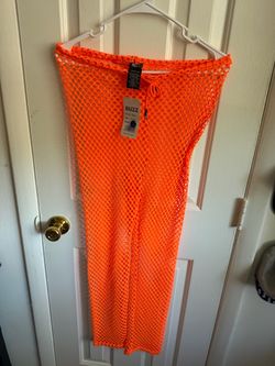 BUZZ Neon Orange Fishnet Skirt