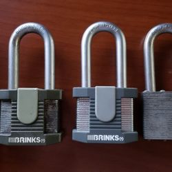 Heavy-Duty Brinks Padlocks Keyed-Alike with 2” Shackle, 4 Locks & 4 Keys