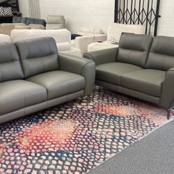 New Top Grain Genuine Leather Couch And Love Seat Set / Free Delivery 