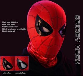 Spider-Man Full Face Costume Mask w/ Lens Eyes blinking  One Size Red/Black