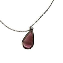 Pink teardrop stone necklace in stainless steel, 18-20.25". EUC 