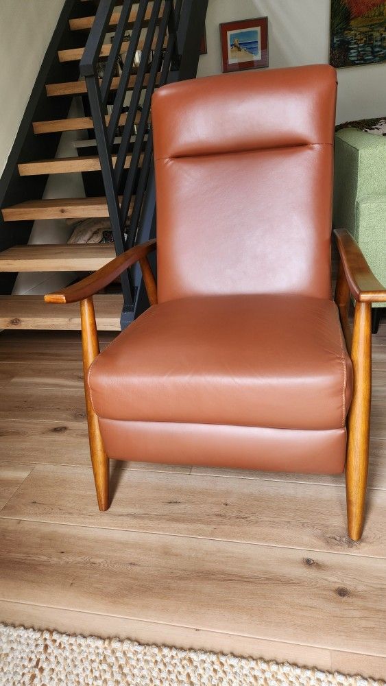 Real Leather Mid Century Modern Reclining Chair