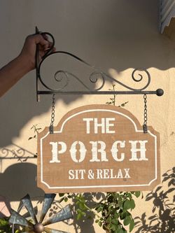 The Porch Hanging Wood Sign with Metal Bracket