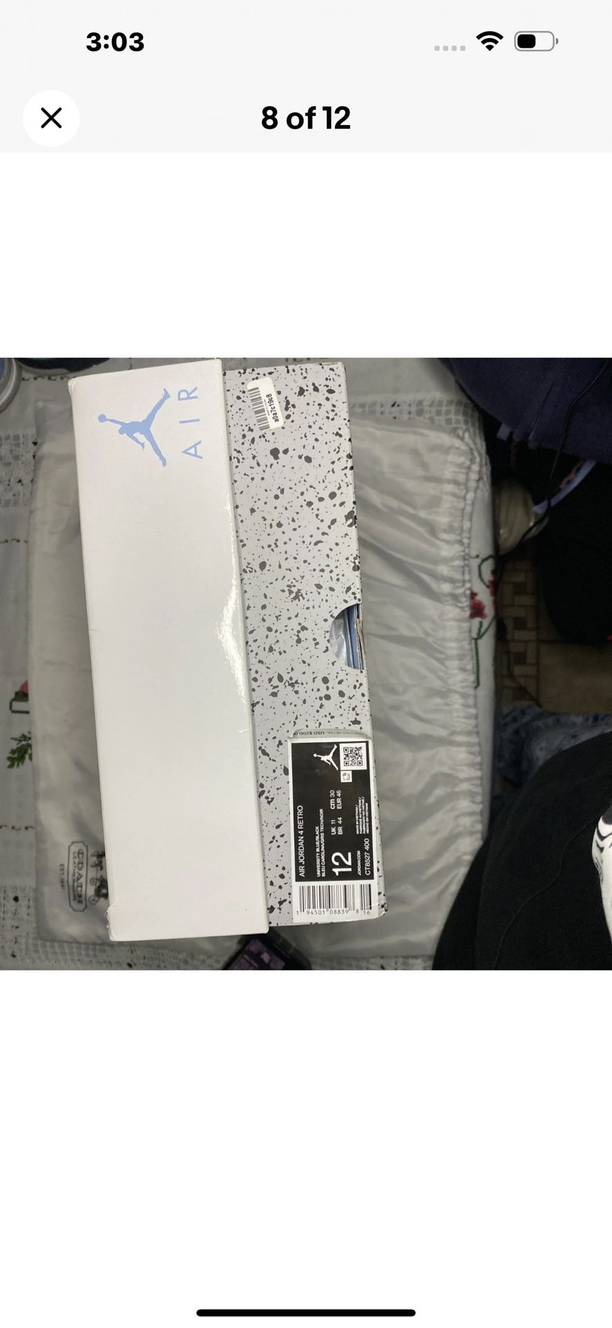 Jordan 4 Retro University Blue Size 12