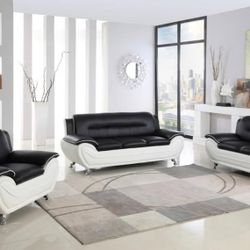 🔥 Brand new premium leather black modern sofa + loveseat - opt chair | Pay after delivery 🚚 💰
