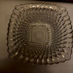 Clear Pressed Glass Square Scalloped Edge Diamond Cut Bowl