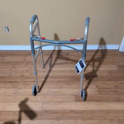 Deluxe Folding Walker Two  Button  With 5-in Wheels