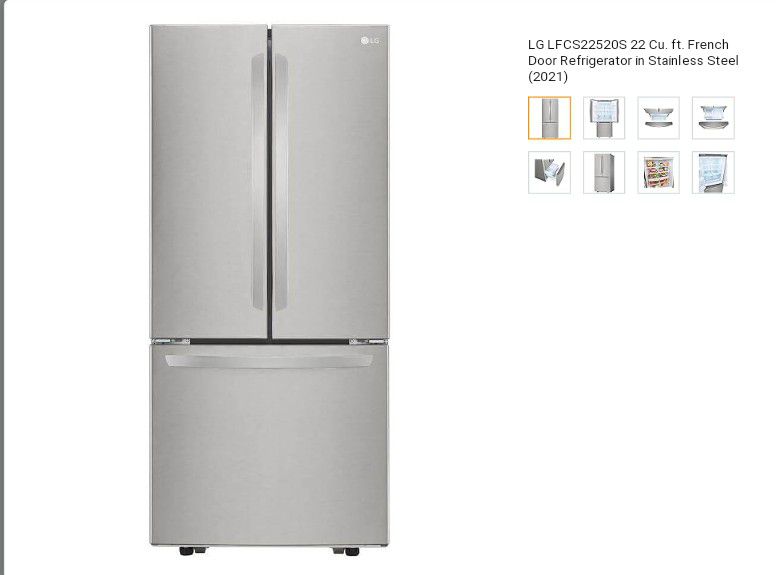 $1200-- Brand New- 22 cf LG Stainless Steel Refrigerator- LFCS22520S