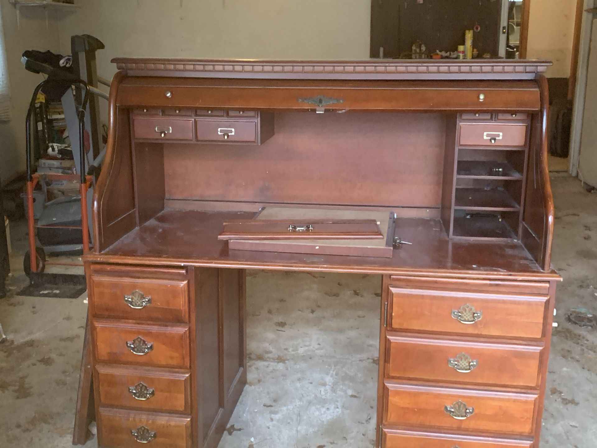 Cherry Roll top computer desk for Sale in Canton, OH OfferUp