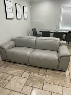Gray Leather Power Reclining Sofa & Armchair Set