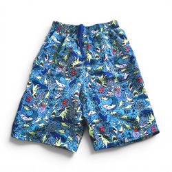 Nike Shark Party Volley Swim Trunks Boys SZ L Shark Dino Waves Surf Shorts