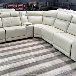 White Leather Power Sectionals