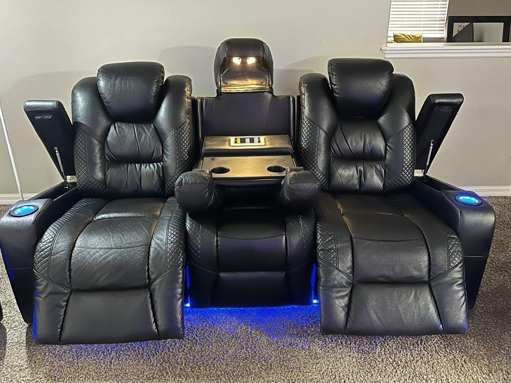 Luxury Black Leather 5 Piece Sofa Set