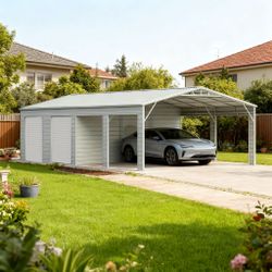 23FT x 46FT Steel Garage Shed – Reinforced Metal Storage Building with 2 Doors Metal Garage Storage Shed - The customer must have unloading capabiliti