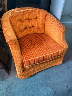 Vintage 1950 Mid Century Orange Striped Velvet Barrel Rocking Chair