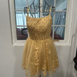 Gold Beautiful Dress With Pearls