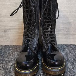 Women's Dr Doc Martens 14 Eye Patent Mid Calf 97330 Boots, US 6 UK 4 EU 37