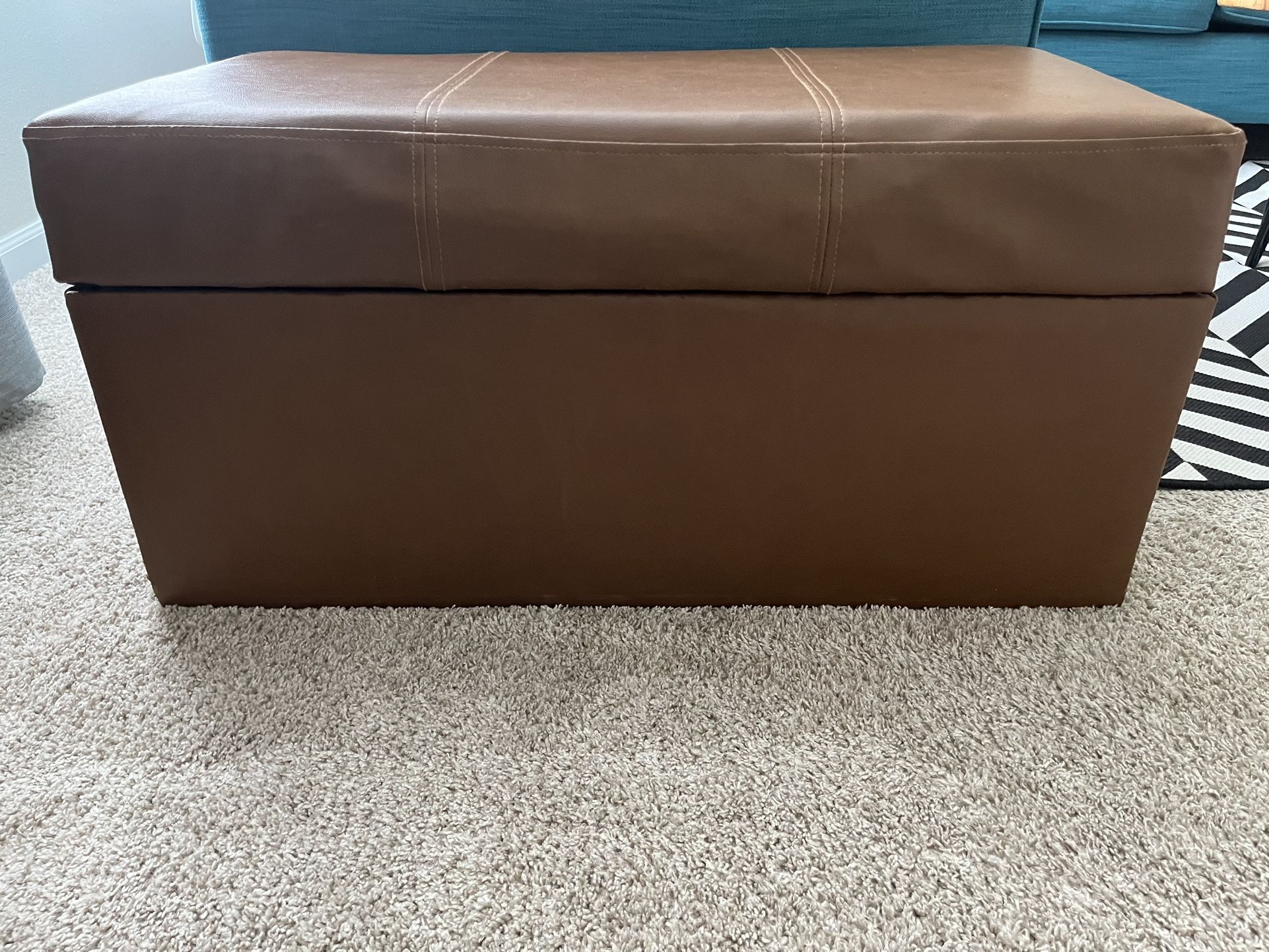 Storage Ottoman Cognac Faux Leather 