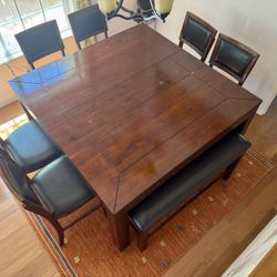 Seater Counter-Height Dining Set – Solid Wood & Faux Leather