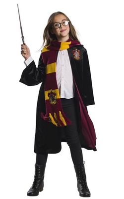 Harry Potter Gryffindor Robe Full Halloween Costume + Scarf/Wand/Glasses Kids Size 7-8
