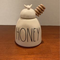 Rae Dunn Magenta Honey Pot  White Bee On Top 5“ X 3 1/2“ L20