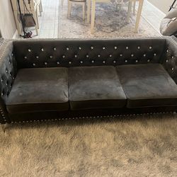 Stunning Modern Velvet Sofa with Crystal Tufting & Nailhead Trim