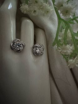 Stunning CZ Signed Sterling Large Love Knot Post Earrings