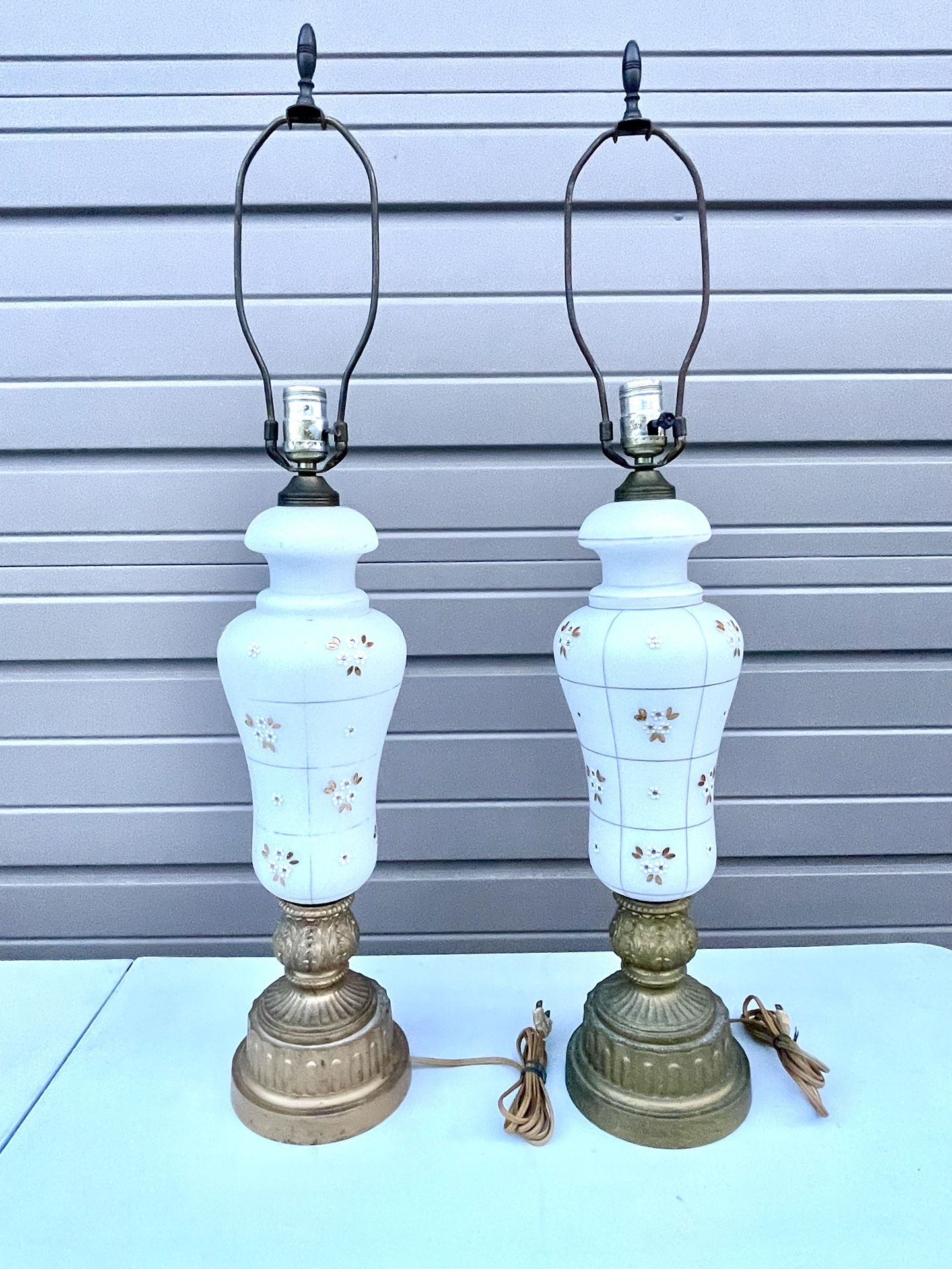 Pair of Vintage Hand Blown Floral Lamps