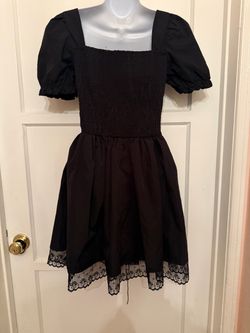 Black Smocked Puff Sleeve Mini Dress