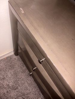 Gray Wood Dresser with Silver Hardware