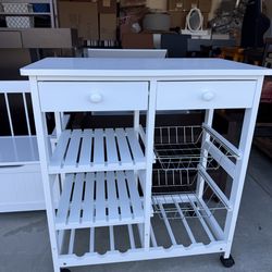 New White Removable Kitchen Cart Storage Rack with Wheels 2-Drawer