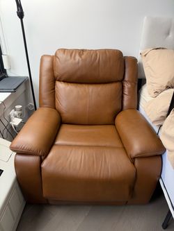 CHITA Genuine Leather Power Recliner - Saddle Brown