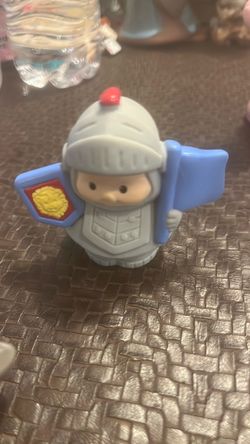 Fisher-Price Little People Knight Figure Gray Armor Blue Flag