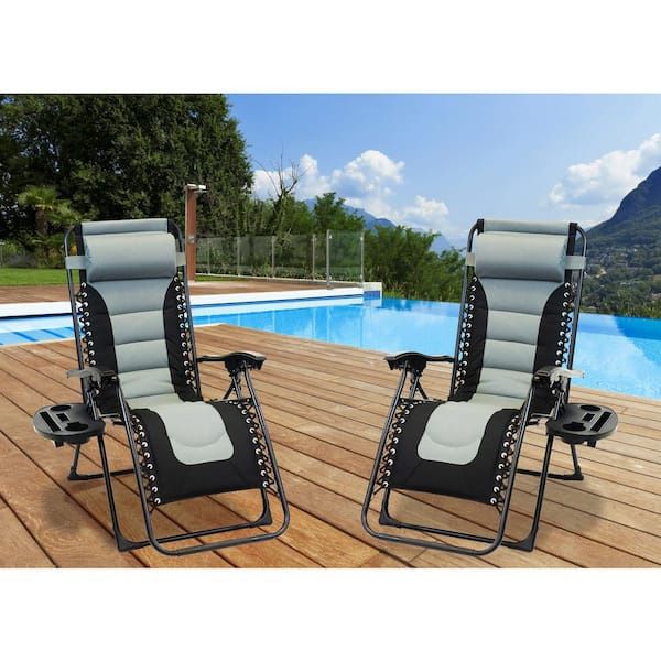 2pc Padded Zero Gravity Chair Set - Grey and Black