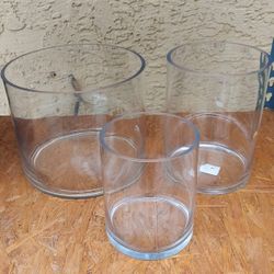 Set Of 3 Glass Cylinder Vases/ Containers 