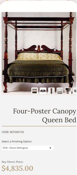 Mahogany Wood Four-Poster Canopy Bed Frame