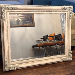 Vintage Ornate Wall Mirror Distressed Cream  Finish